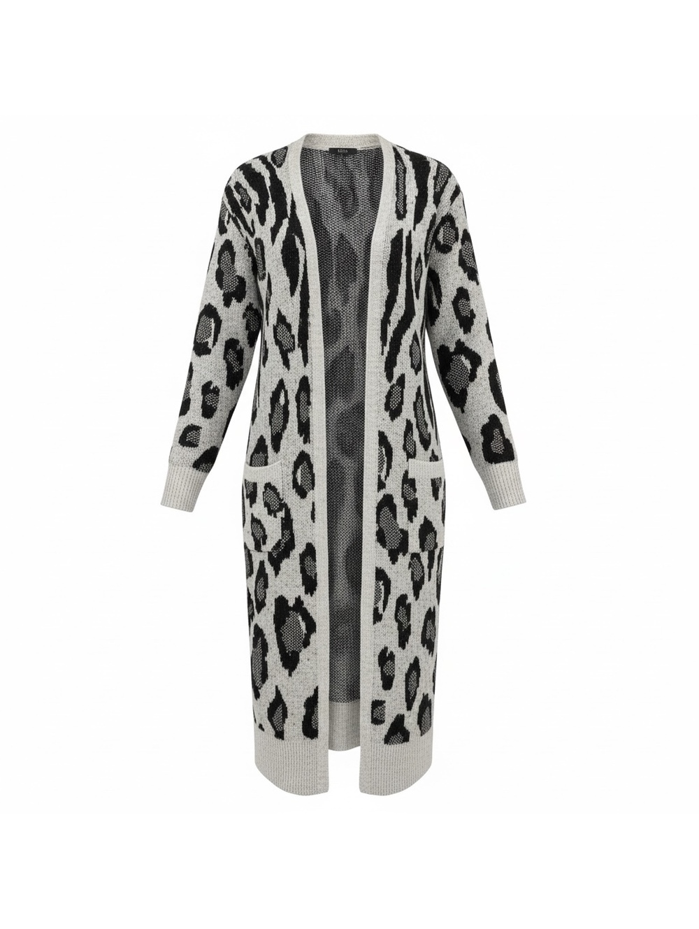 Express Long Open Front Leopard Print Cardigan with Pockets
